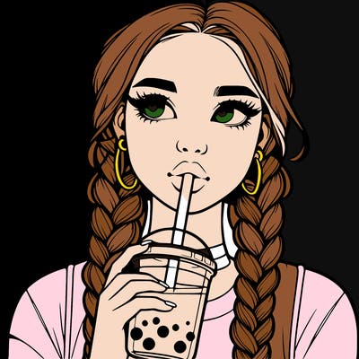 realistic girl with braided hair drinking boba