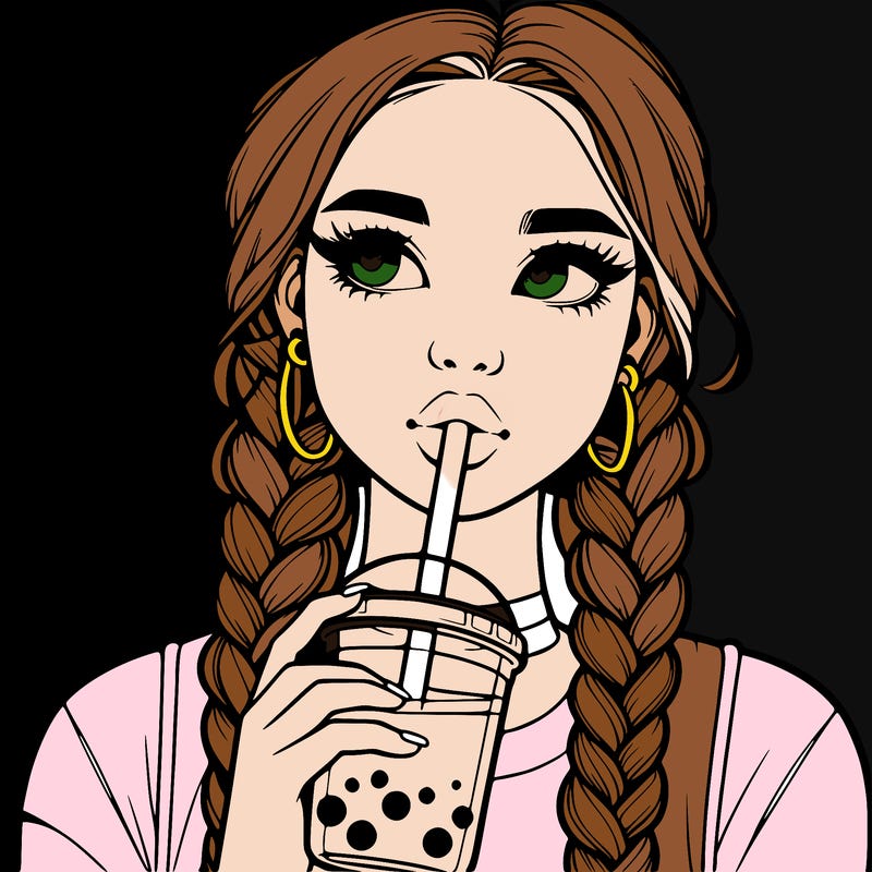 realistic girl with braided hair drinking boba