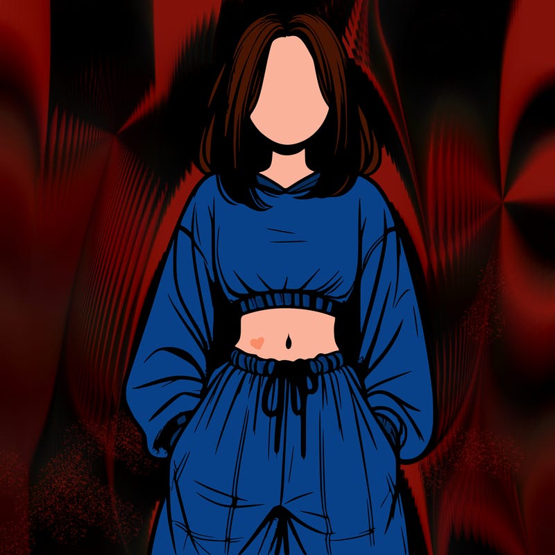 realistic girl faceless with baggy pants and a crop top