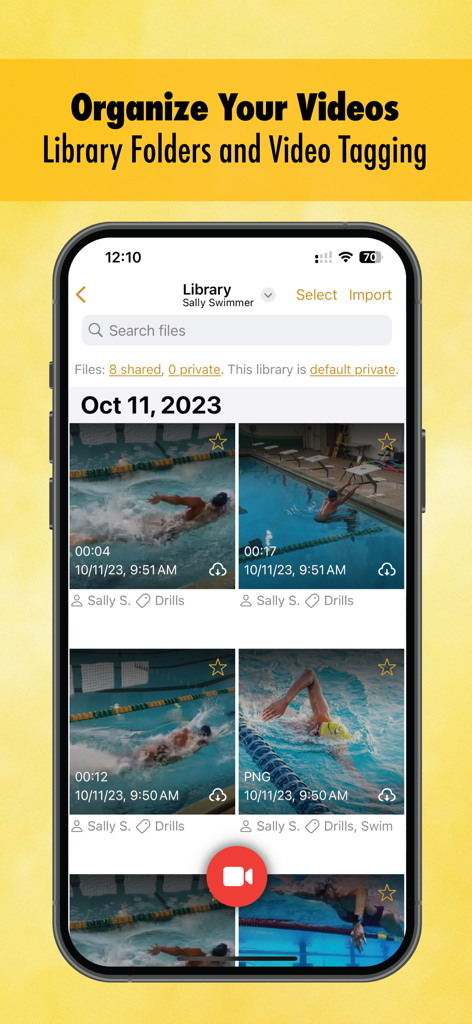 Onform: Video Analysis App - Onform app screen showing an organized library of athlete videos with tagging and search features