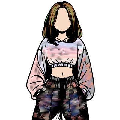 realistic girl faceless with baggy pants and a crop top