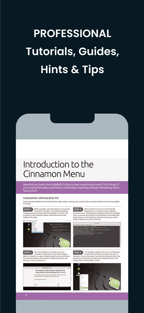 Step by step tutorial for Linux Cinnamon Menu displayed in the Coding User app