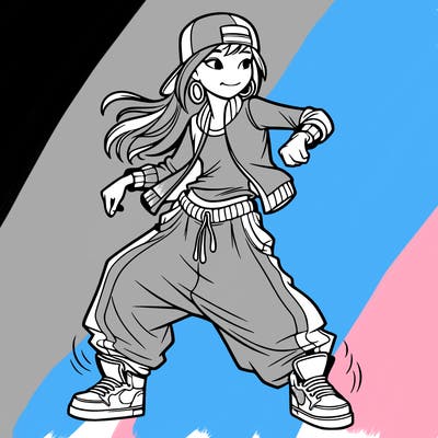 teenage girl doing street dance in baggy clothes