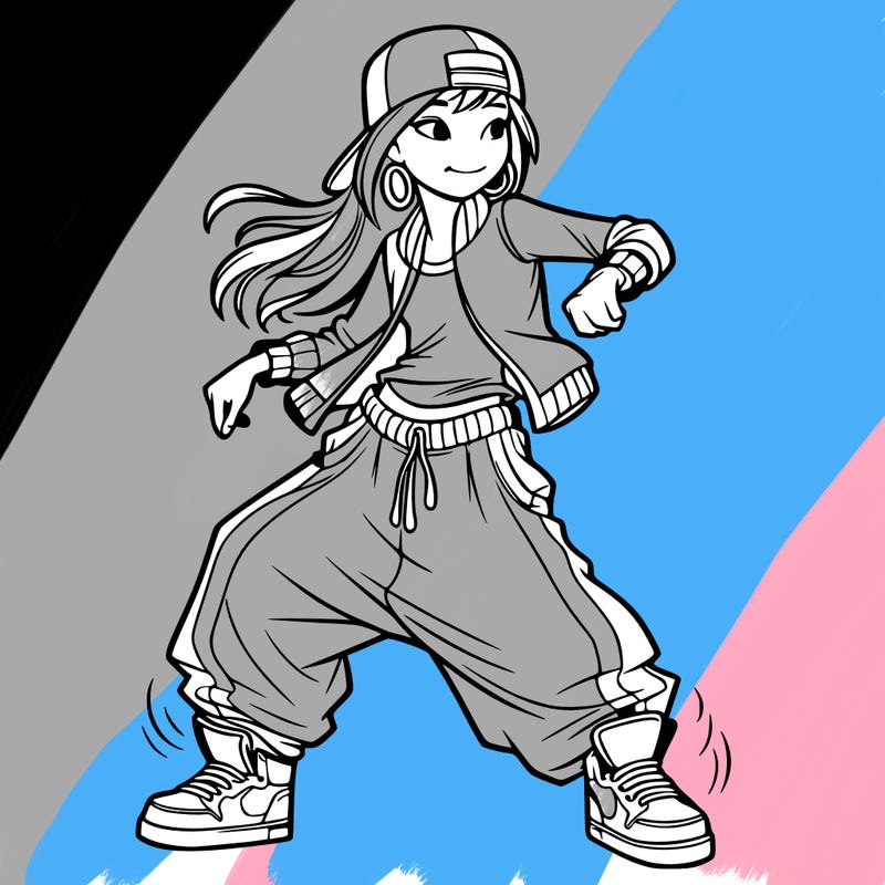 teenage girl doing street dance in baggy clothes