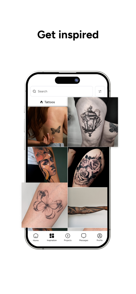 inckd. - inckd app inspiration screen featuring a grid of professional tattoo portfolios and designs