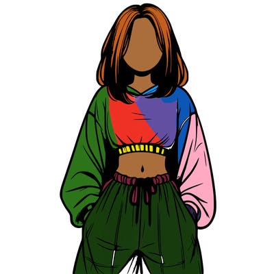realistic girl faceless with baggy pants and a crop top