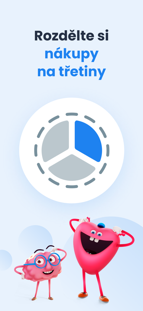 Skip Pay app feature for splitting purchases into three installments with a pie chart graphic