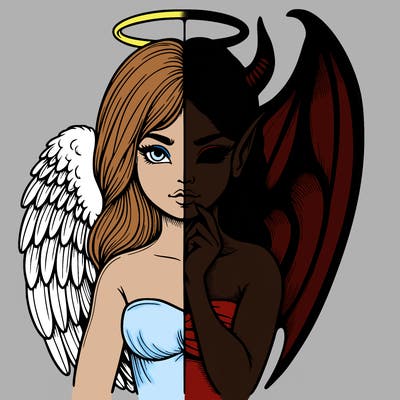 realistic angel half demon