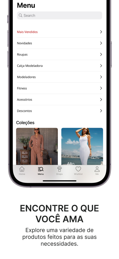 MODAB app menu screen displaying fashion categories like best sellers and new arrivals