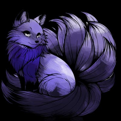 realistic detailed 9 tailed anime fox