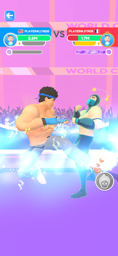 A martial arts fighting competition in the Idle Push Up game featuring two muscular characters in a ring.