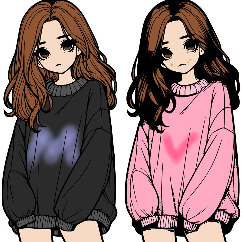 realistic girl with baggy sweater
