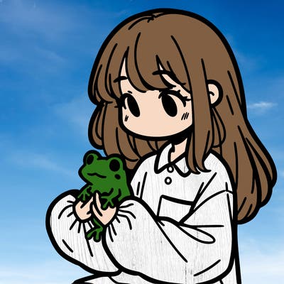 girl with long hair and a oversized shirt. and she is holding a frog