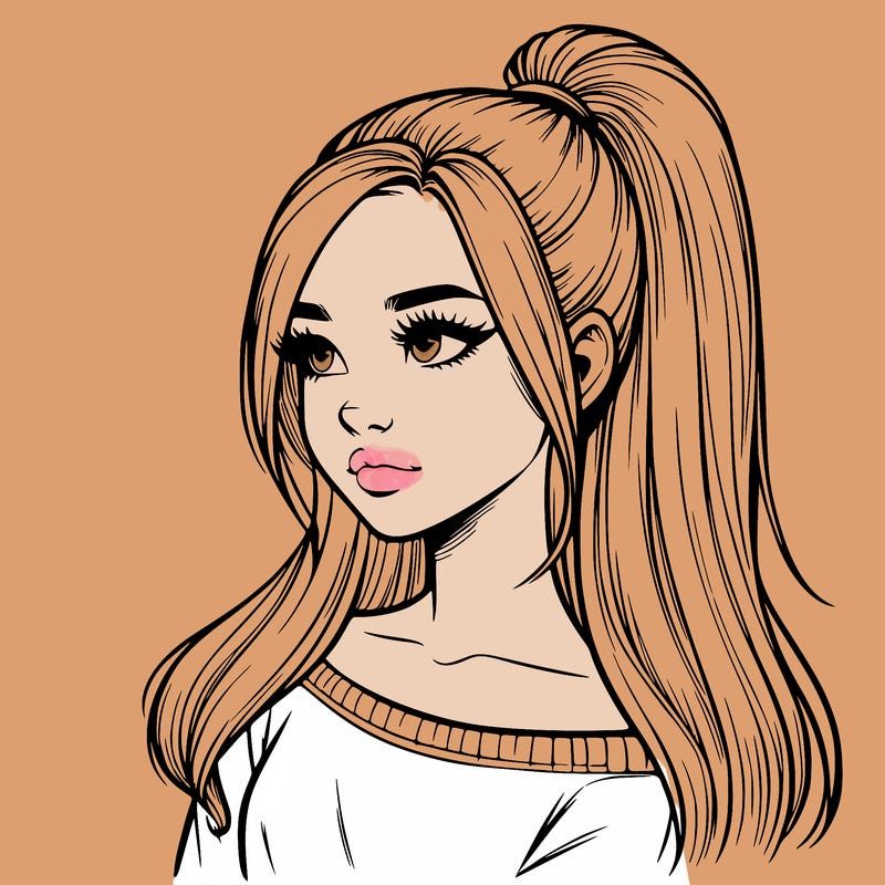 realistic girl with a high ponytail