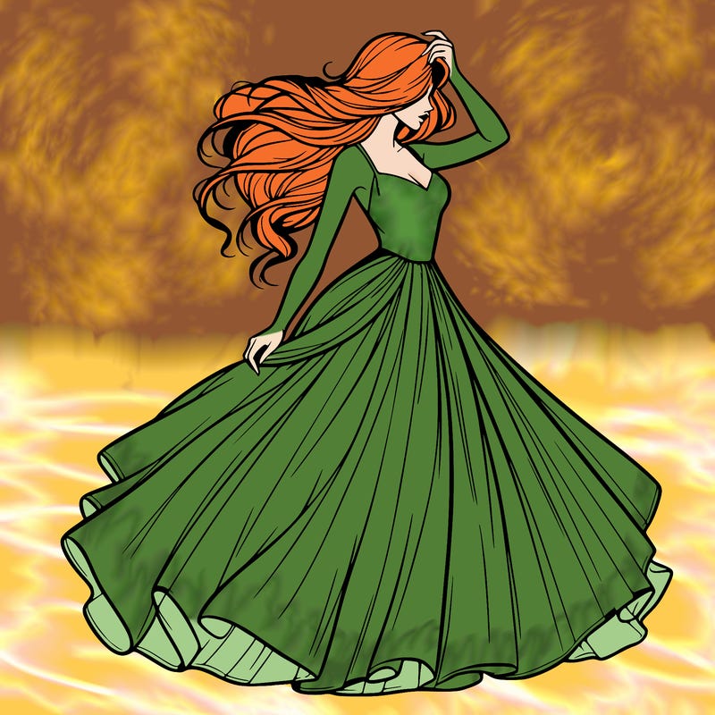 realistic woman with dress flowing in the wind