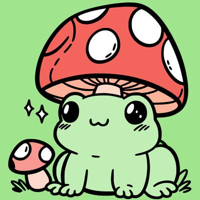 a cute frog with a mushroom hat
