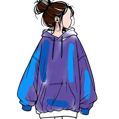 realistic girl with a oversized sweatshirt on and a bun