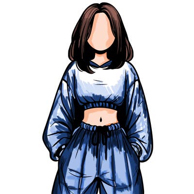 realistic girl faceless with baggy pants and a crop top