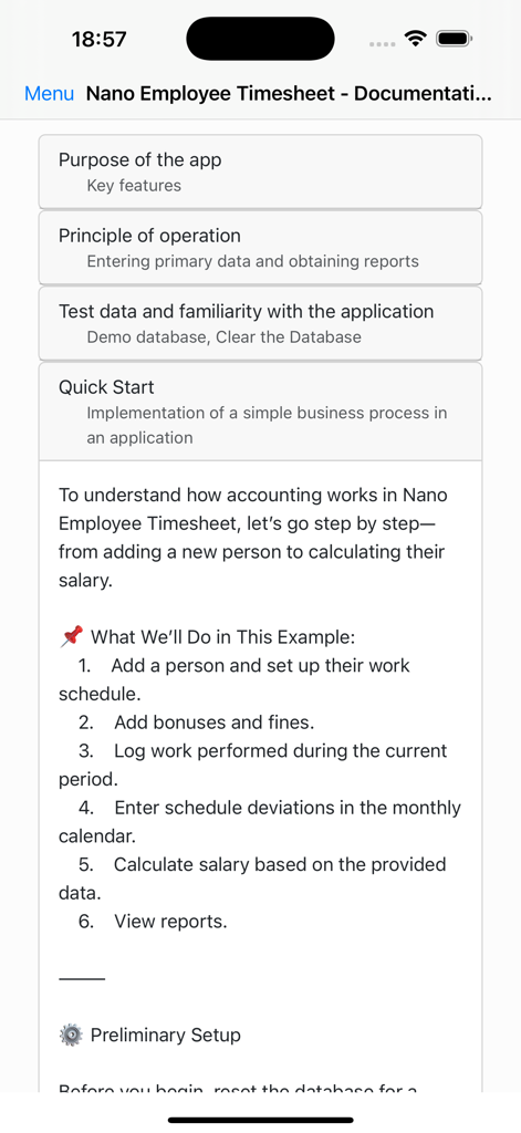 Nano Employee Timesheet - Nano Employee Timesheet mobile app documentation and quick start guide.