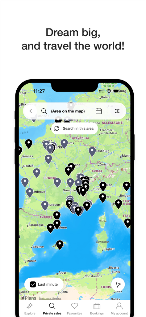 VeryChic App Kartenoberfläche mit Luxushotelangeboten in ganz Europa