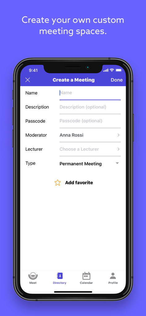 Lifesize app interface showing the create meeting screen on a mobile device