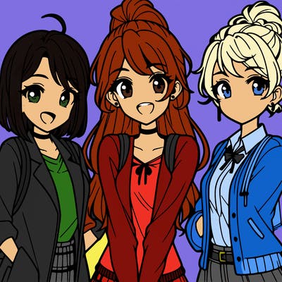 3 teenage anime girls