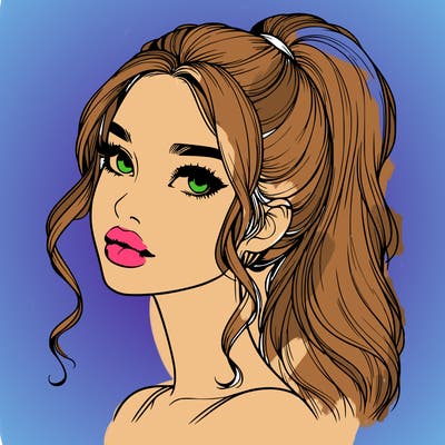 realistic girl with a ponytail on her hair and lips