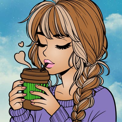 realistic girl drinking coffee