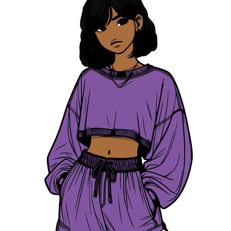 realistic girl crop top long sleeve baggy pants