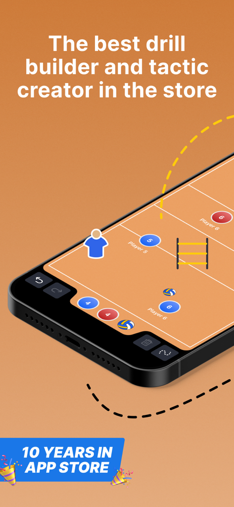 Coach Tactic Board: Volley++ - Benutzeroberfläche einer Volleyball-Taktiktafel- und Übungsgenerator-App auf einem Smartphone-Bildschirm.