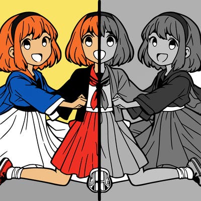 a girl splitting into four