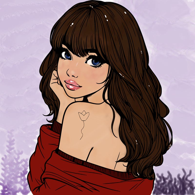 realistic girl with bangs looking over her shoulder