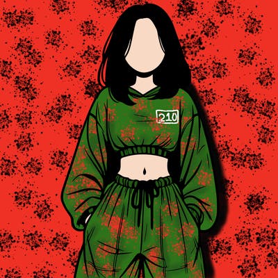 realistic girl faceless with baggy pants and a crop top