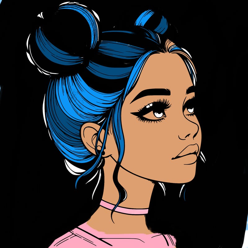 realistic girl with buns on the top of her head
