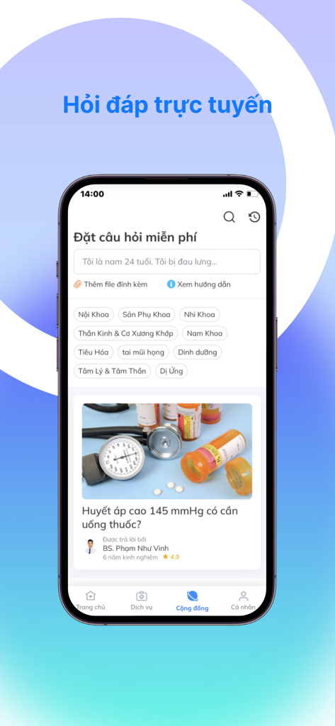 eDoctor - Know Your Health - Interface of the eDoctor app featuring free online medical questions and community health advice