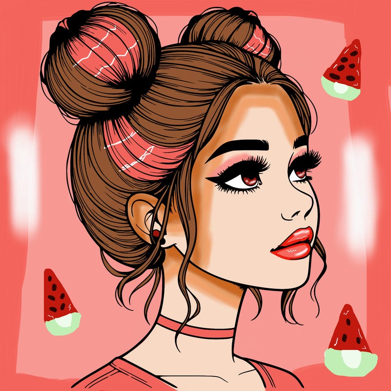 realistic girl with buns on the top of her head