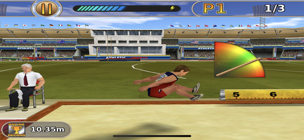 Athletics: Summer Sports Full - A 3D athlete performing a long jump in a stadium during the Athletics Summer Sports game