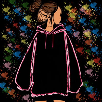 realistic girl with a oversized sweatshirt on and a bun