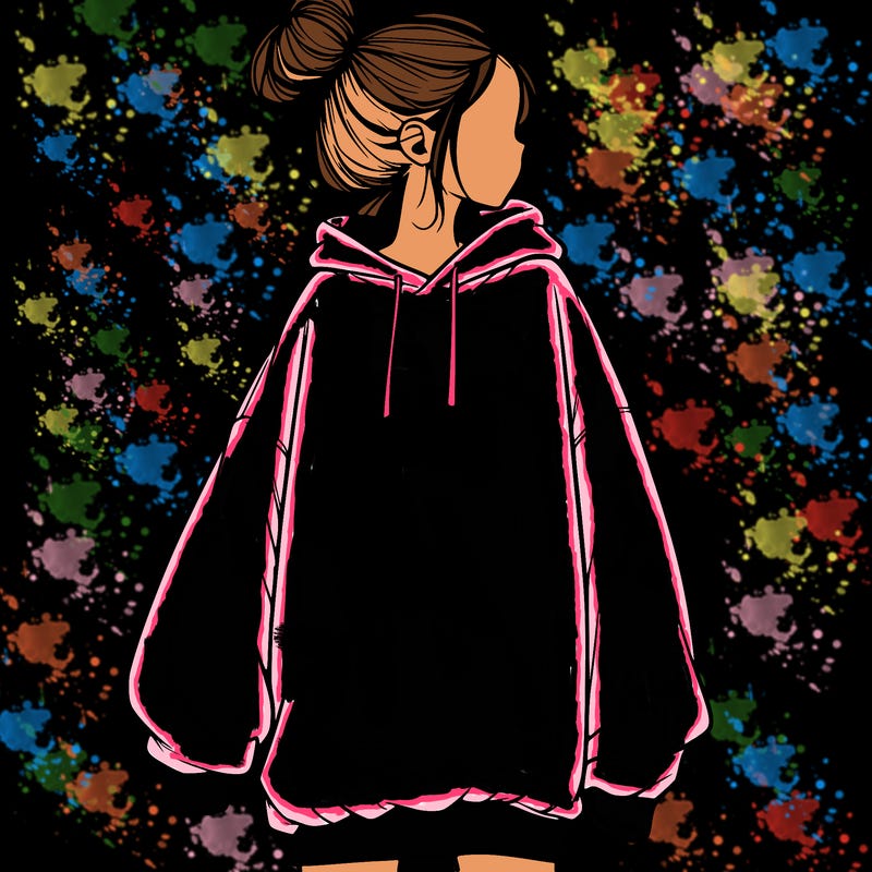 realistic girl with a oversized sweatshirt on and a bun