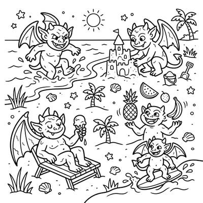 Get ready for an unexpectedly joyful beach day with our Gargoyles Summer Vacation coloring page for kids! Watch as these usually stoic creatures transform into playful sun-seekers, perfect for a burst of creative summer fun.