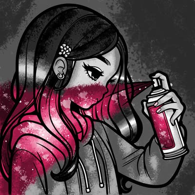 a realistic girl spray painting