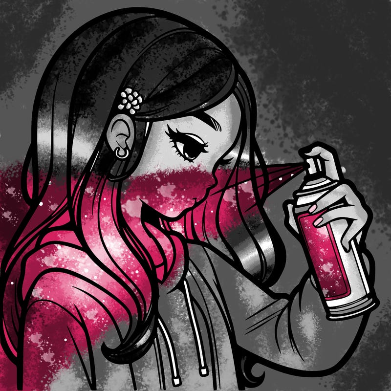a realistic girl spray painting