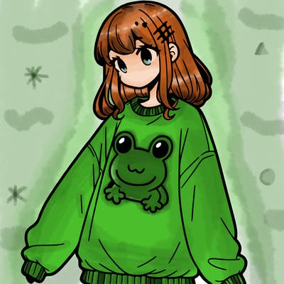 girl wearing frogging sweatshirt