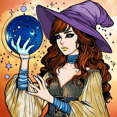 realistic women sorcerer using magic