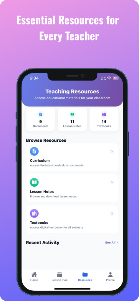 EduMate GH – GES AI Study App - EduMate GH app screenshot showing teaching resources including curriculum documents, lesson notes, and textbooks