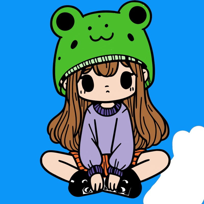 a girl wearing a frog hat and some frog socks