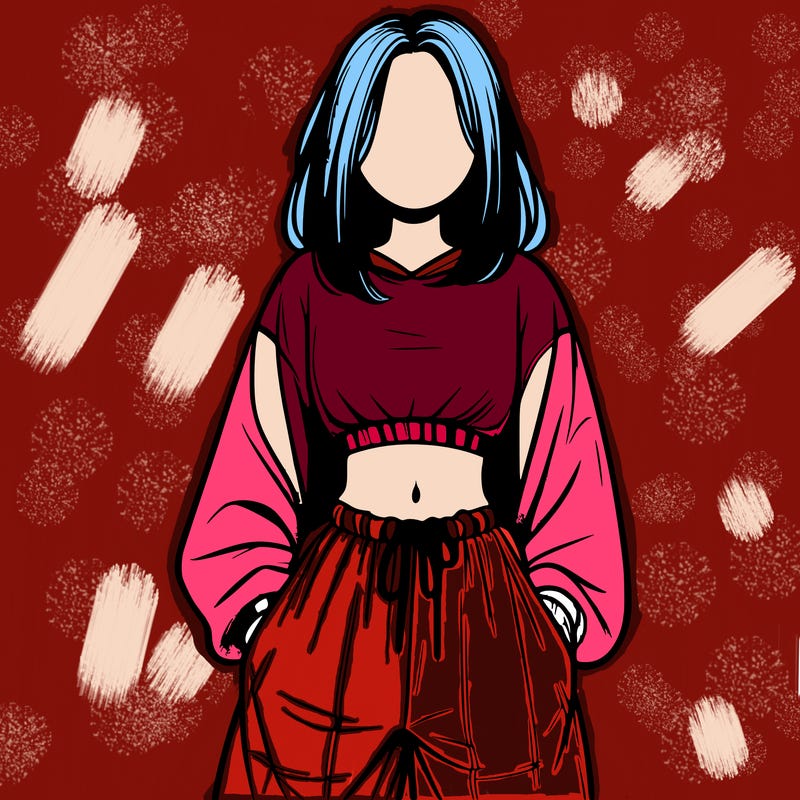 realistic girl faceless with baggy pants and a crop top