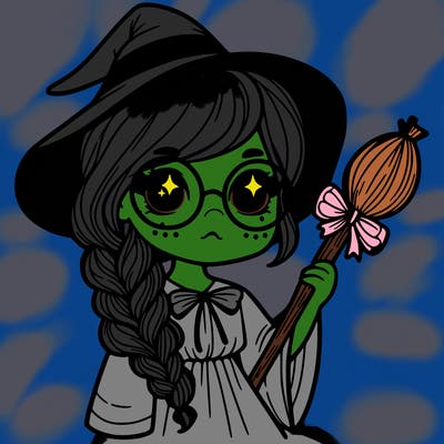 a witch with a braid and two glasses