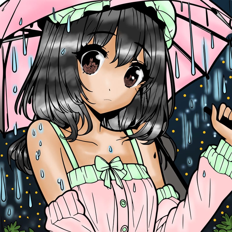 pretty anime girl in the rain
