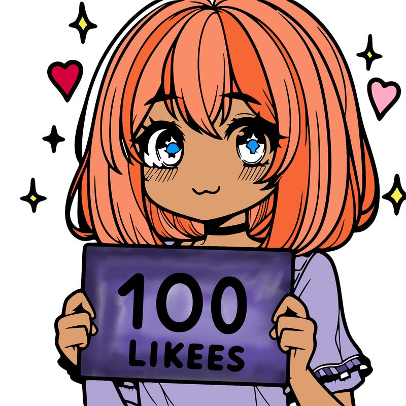 anima girl holding a 100 likes sign in her hand